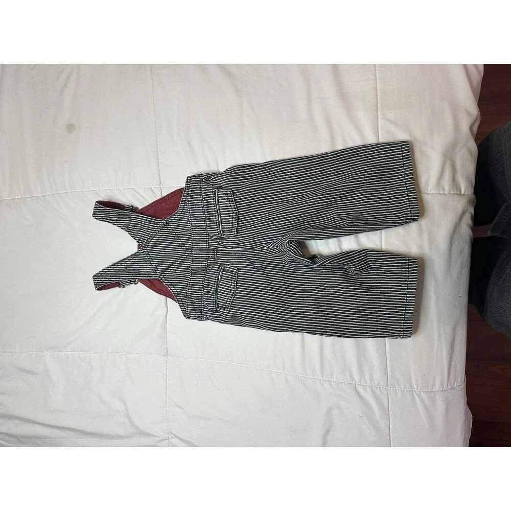 Y2K Gymboree Pinstriped train conductor Railroad Denim Overalls 3-6 Mo. Baby